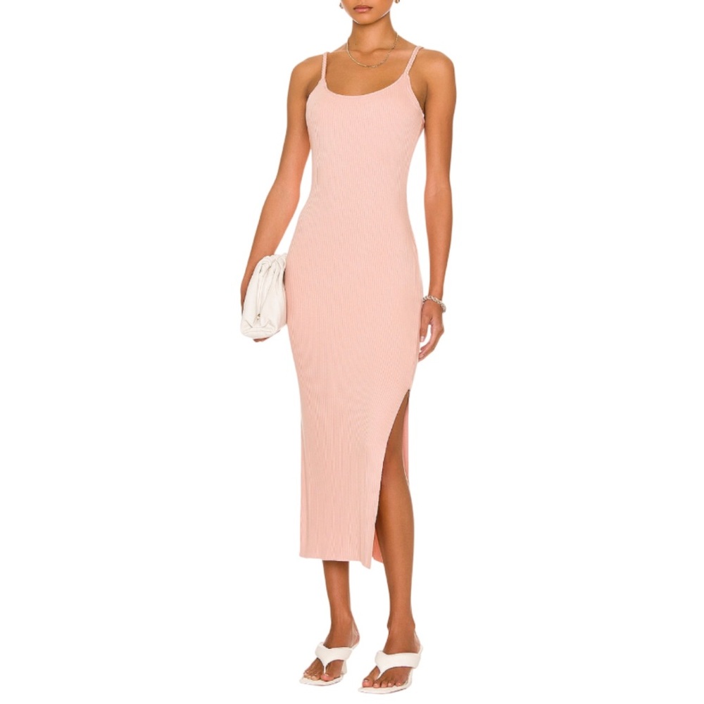 THE RANGE Braided Strap Midi Dress Dusty Pink Ribbed Sleeveless Size Medium